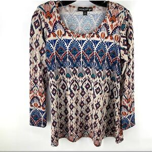 Living Doll Women's tunic top shirt pullover mini dress Large EUC peacock